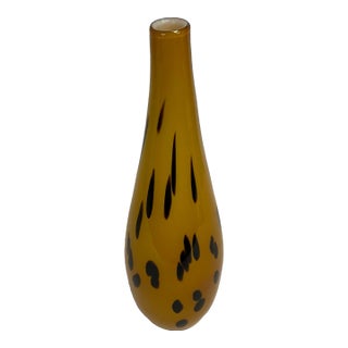 Vintage Murano Italian Tiger Spot Boho Chic Handblown Amber Opaque Glass Vase For Sale