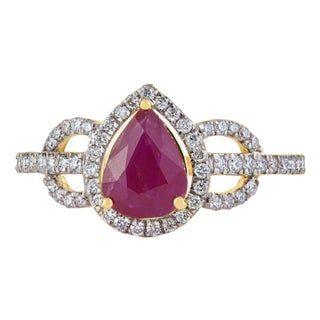 Luxury Mozambique Ruby & Diamond Statement Ring in 14k Yellow Gold Size 4 For Sale