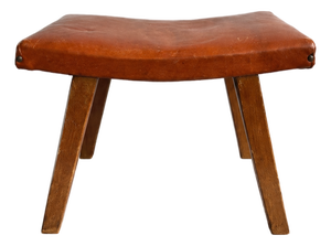 Mid-Century Modern Brutalist Cognac Leather Ottoman, 1960s