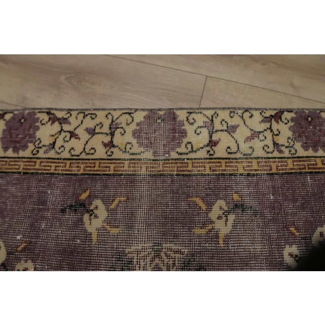 Purple 1970s Floral Design Art Deco Purple Oushak Accent Rug For Sale - Image 8 of 10