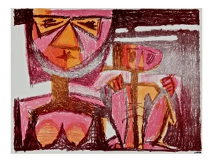 Geometric Modernist Figures 1940-50s Stone Lithograph