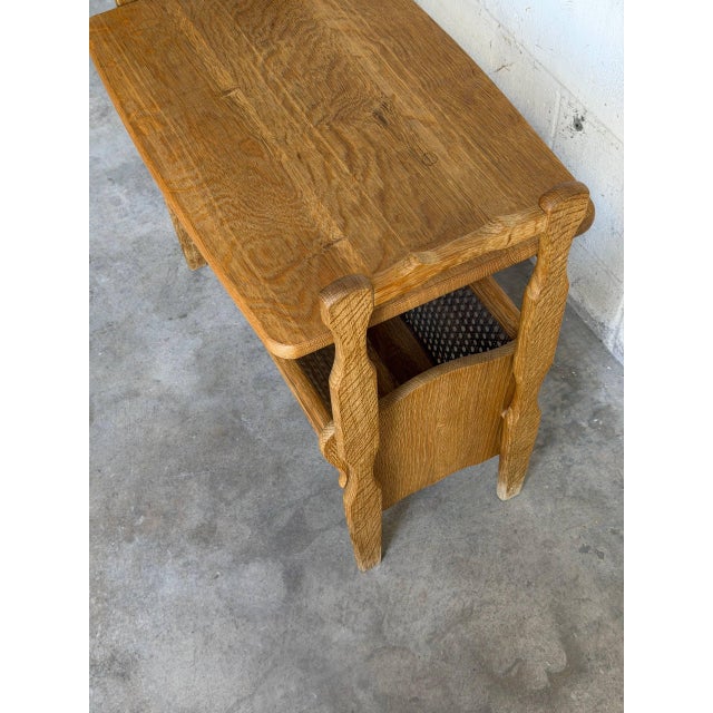 Wood Vintage Danish Oak Side Table / Magazine Rack With Cane Storage For Sale - Image 7 of 9