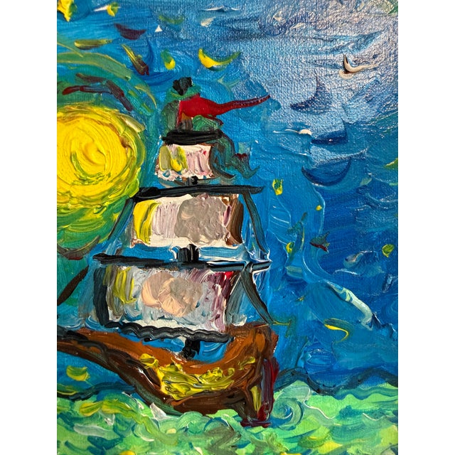 Paint Serg Graff "Luna Maris" Seascape Acrylic Painting Moonlit Ship Nautical Art For Sale - Image 7 of 9