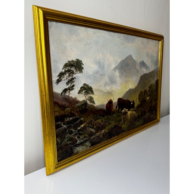 Victorian Victorian Oil Painting Morning Mist at Ben Lawers ⛰️ Highland Cattle Beside Loch Tay C1880 Framed For Sale - Image 3 of 18