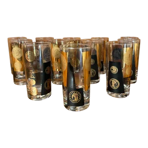 Vintage 1960s Mid-Century Gold Presidential Coins Barware Highball/Rocks Glasses - Set of 12