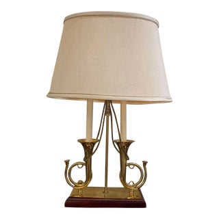 Vintage Solid Brass 2 Arm Trumpet Horn Bouillotte Lamp Made in England For Sale