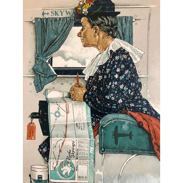 Realism After Norman Rockwell, Original Lithograph Hand Signed Old Women Riding First Airplane Flight Americana, 1976 For Sale - Image 3 of 8
