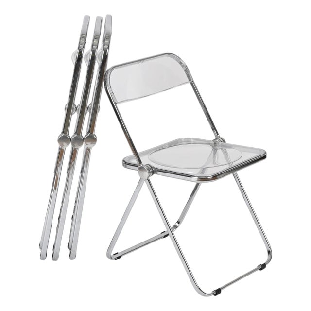 Plia Folding Chairs in Chrome and Clear Acrylic Glass attributed to Anonima Castelli, Italy, 1970s, Set of 4 For Sale