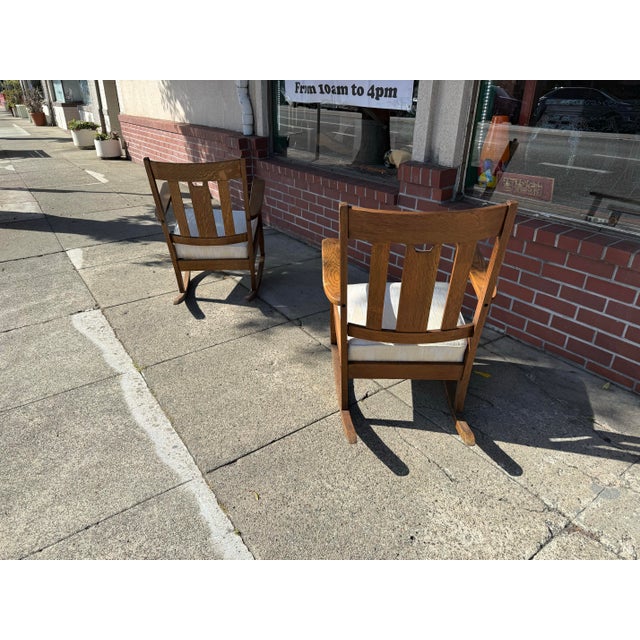 Arts & Crafts Arts & Crafts Rocker Matched Pair Circa 1900 Quartersawn Oak For Sale - Image 3 of 7