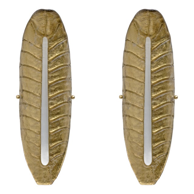Modern Murano Glass Gold Leaf Sconces, Set of 2 For Sale