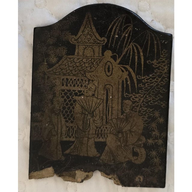 19th Century Chinoiserie Black Lacquer Wall Pocket and Paper Divider Ensemble For Sale - Image 4 of 12