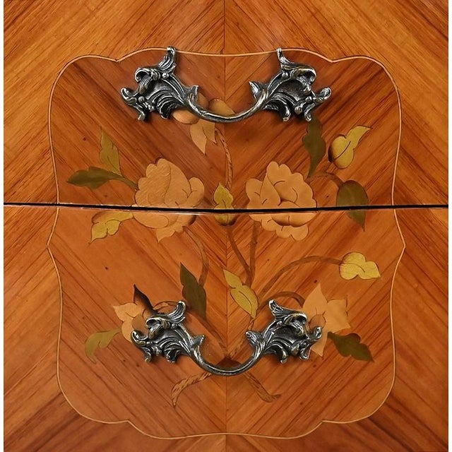 Louis XV Style Marquetry Bedside Tables, Late 20th Century, Set of 2 For Sale - Image 11 of 18