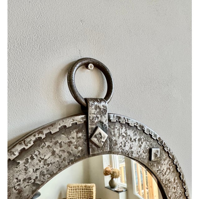 French Brutalist Round Wall Mirror, 1950 For Sale - Image 6 of 11