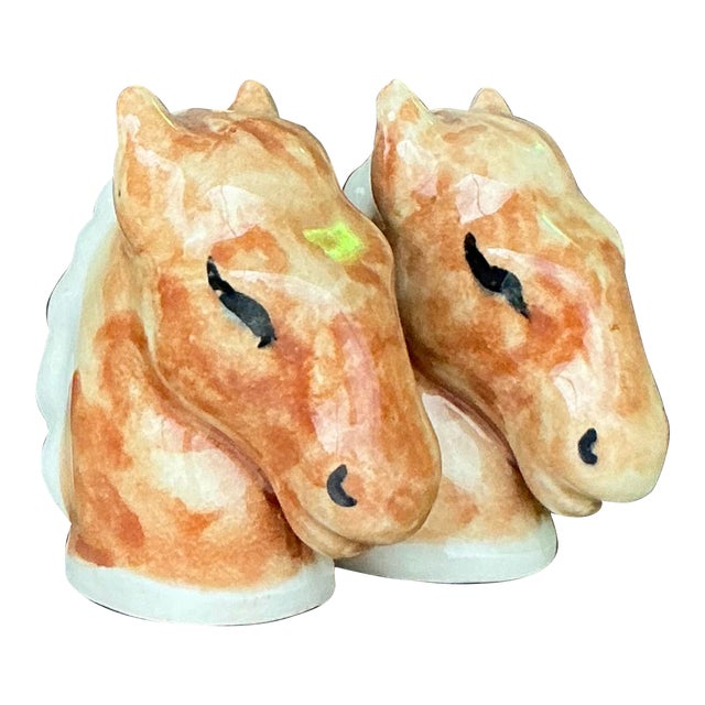Vintage Boho Glazed Ceramic Horse Salt and Pepper Shakers - a Pair For Sale