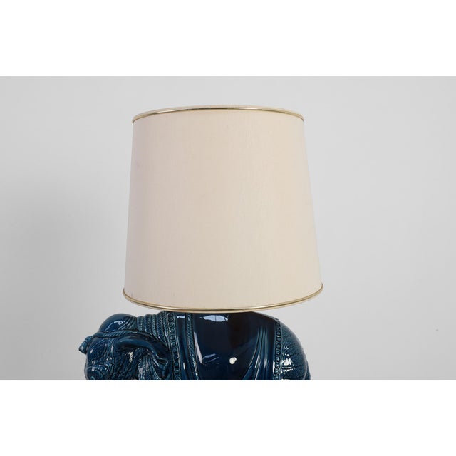 Textile Hollywood Regency Blue Elephant Ceramic Table Lamp, Belgium, 1970s For Sale - Image 7 of 12