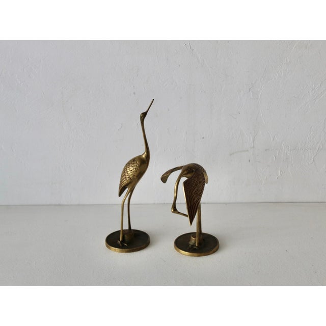 Vintage Mid-Century Mantle Size Sculptural Brass Cranes Herons Water Fowl-a Pair For Sale - Image 11 of 14