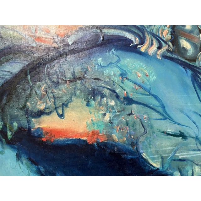 1980s Julia Musson-Laboureau, Large Blue, 1982, Oil on Canvas For Sale - Image 5 of 11