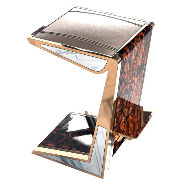 Art Deco "Melagrana" Bar Stool With Burl Walnut, Stainless Steel and Bronze For Sale - Image 3 of 7