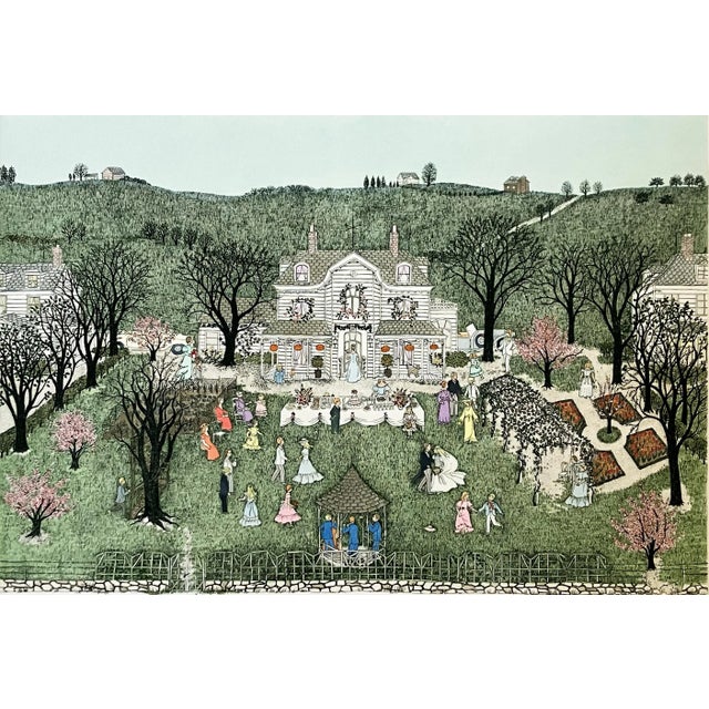 1980s "Country Wedding" Cuca Romley Signed and Numbered Color Etching For Sale - Image 4 of 7