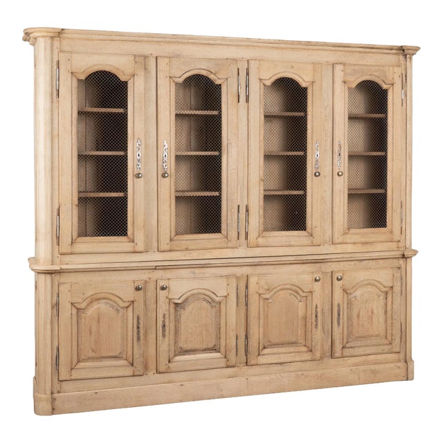 Large French Bleached Oak Display Cabinet Bookcase Circa 1890 For Sale