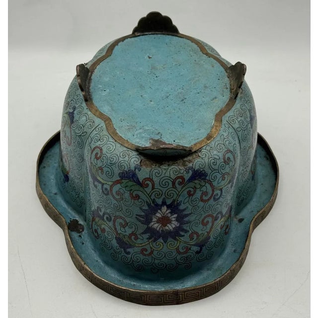 Mid 18th Century 19th Century Qing Dynasy Lobed Cloisonne Enamel Planter Jardinaire, Blue Enamel on Copper, Footed For Sale - Image 5 of 10