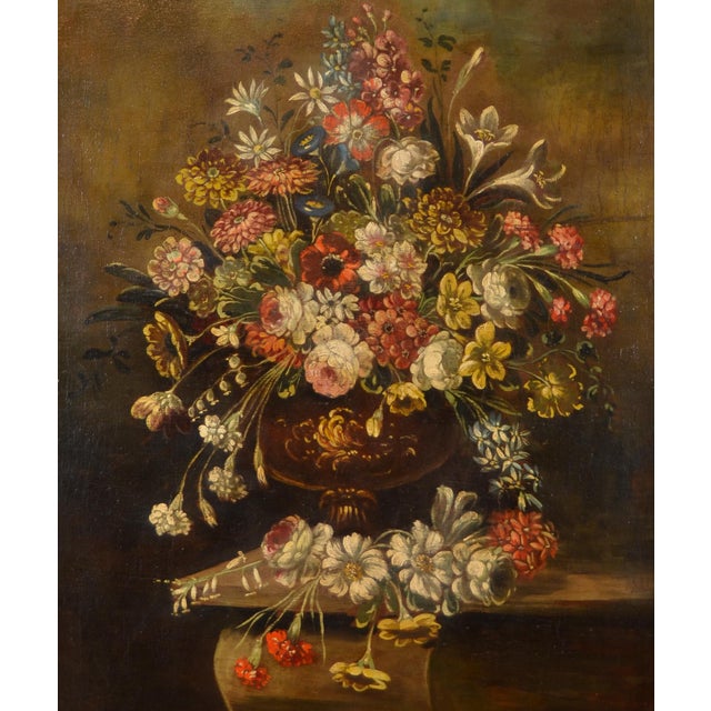Still life Oil on canvas Painting 19th century Tuscan school Flowers This piece is attributed to the mentioned...