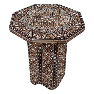 Vintage Marquetry Wood Inlaid Octagon Side Table For Sale