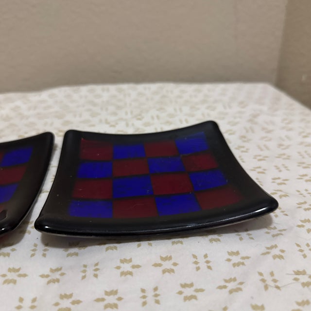 Shabby Chic Set of Two Glass Checkered Trinket Dishes Fused For Sale - Image 3 of 6