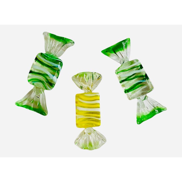 Murano Murano Handblown Glass Yellow and Green Candies, Set/3 For Sale - Image 4 of 4