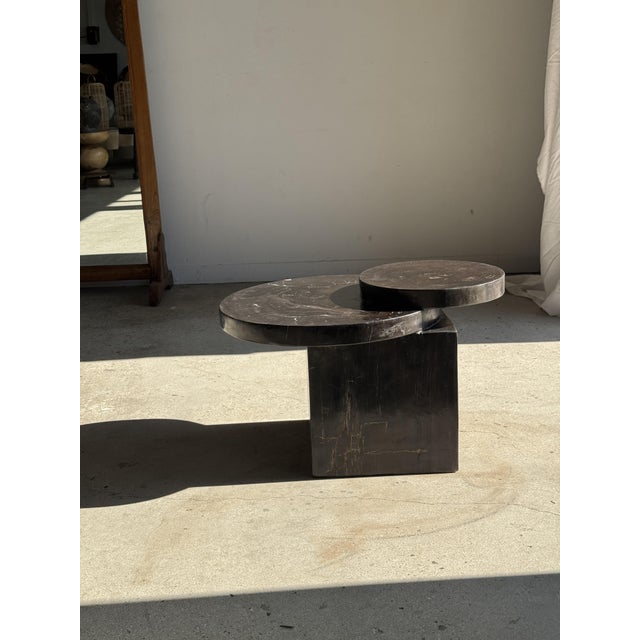 1980s Coffee Table in Brown Petrified Wood with Double Circular Top on Cubic Base, Indonesia, 1980s For Sale - Image 5 of 16
