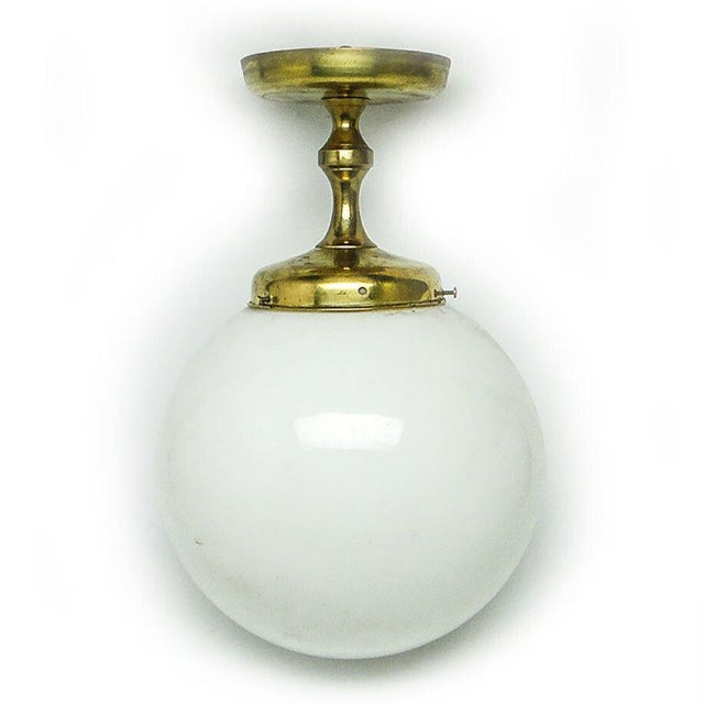 Brass and Glass Pendant Lamp, Poland, 1950s For Sale - Image 6 of 6