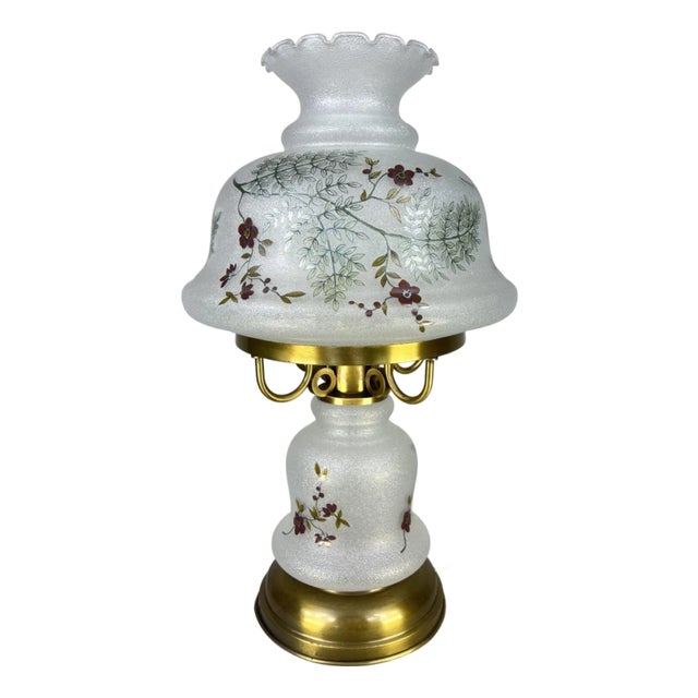 Vintage Spring Milk Glass Floral Table Lamp For Sale