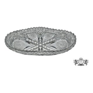 Antique American Brilliant Cut Crystal Oval Dish W/Floral Details For Sale
