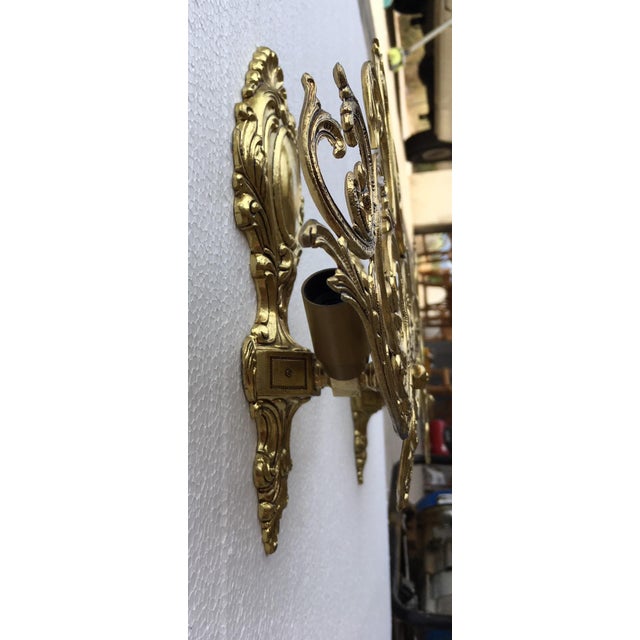 Bronze 20th Century Two Lights Baroque Bronze Sconces With Bronze Lampshades - a Pair For Sale - Image 8 of 10