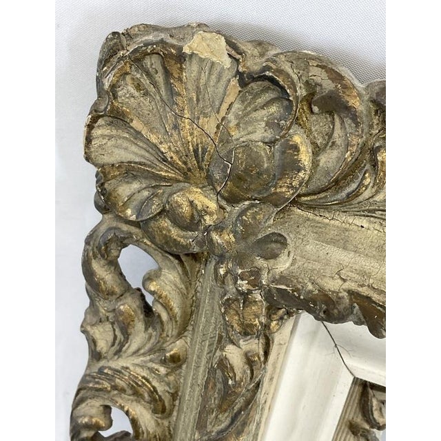 Wood Antique Ornate Gilt Wood Mirror, 24x28 Reticulated Wall Mirror, Rococo Baroque Cream Gold Mirror, Vintage Carved Statement Mirror For Sale - Image 7 of 8