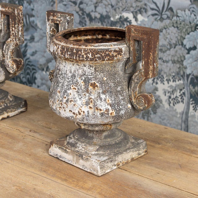 Metal Early 19th C. French Pair of Directoire Style Iron Urns For Sale - Image 7 of 18