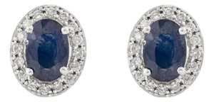 Elegant 1 Ct Natural Blue Sapphire and Diamond Halo Stud Earrings in 14k Gold- A Pair