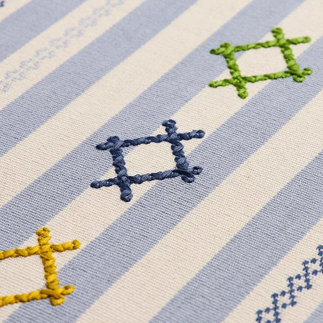 Schumacher Sample - Schumacher Rhodes Stripe Fabric in Sky For Sale - Image 4 of 6