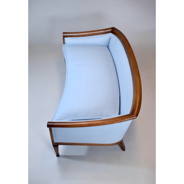 French Directoire Style Sofa, Hand Carved Cherry, Light Blue For Sale - Image 14 of 18