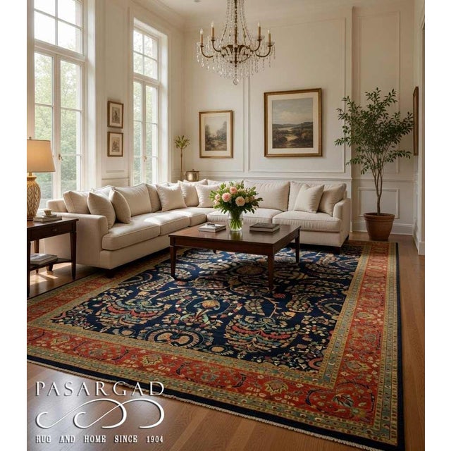 Navy Blue Hand Knotted Persian Sarouk Design Rug For Sale - Image 12 of 12