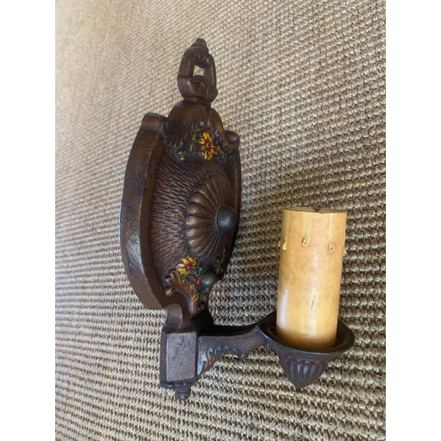 Circa 1920 Cast Iron and Polychrome Paint Sconces in Original Patina For Sale - Image 11 of 11