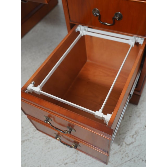 2010s English Yew Wood Brown Leather Top 3 Part Desk For Sale - Image 5 of 18