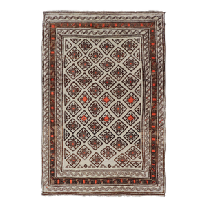 Antique Hand-Knotted Baluch Tribal Rug With All-Over Geometric Diamond Design 4'8 X 7'2
