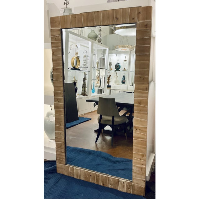 Stylish Rustic Organic Modern Overlapping Wood Full Length Mirror, showroom floor sample
