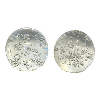 Vintage Murano Style Controlled Bubble Glass Orb Paperweight/Bookends (Pair) For Sale