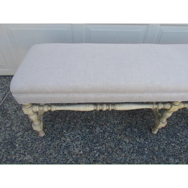 English Vintage Painted Turned Wood Bench For Sale - Image 3 of 16