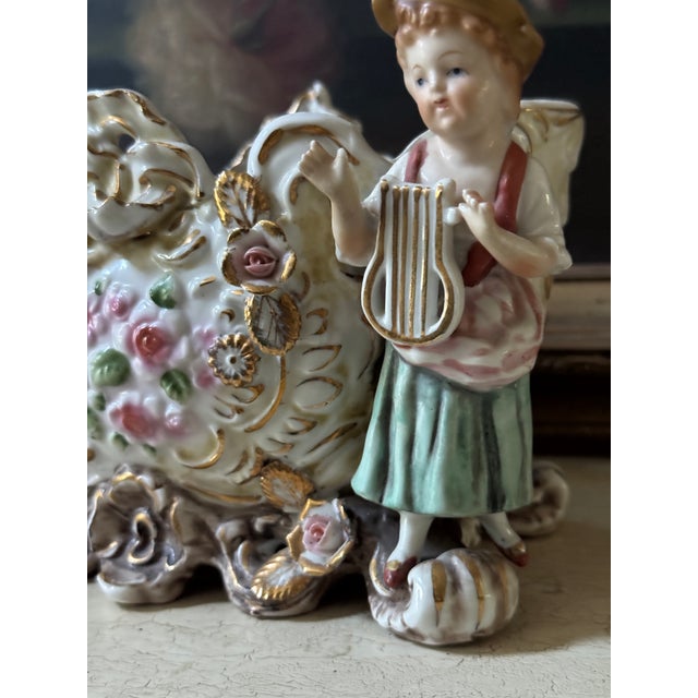 Vintage Rococo Revival Porcelain Musician Jardinière & Candelabrum — Set of 2 For Sale In Louisville - Image 6 of 10