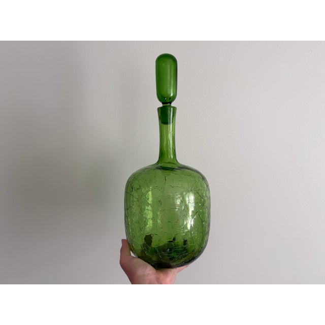 Joel Philip Myers Vintage Blenko 657m Crackle Glass Decanter by Joel Philip Myers - Large Green Art Glass For Sale - Image 4 of 10