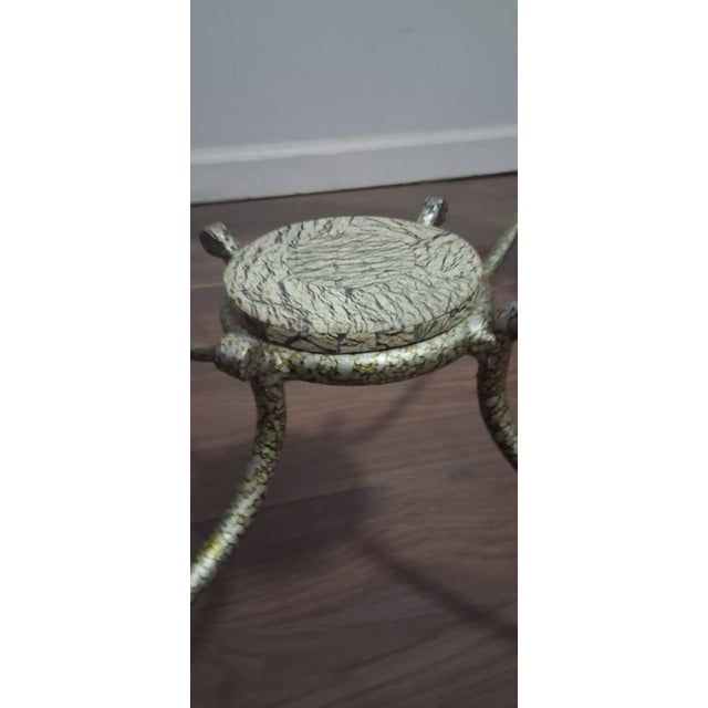 Almond Maitland Smith Style Round Stone & Beveled Glass Coffee Table W/Burnished Silver Legs For Sale - Image 8 of 11