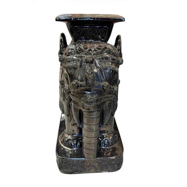 Traditional Vintage Black Glazed Ceramic Elephant Garden Stool For Sale - Image 3 of 8